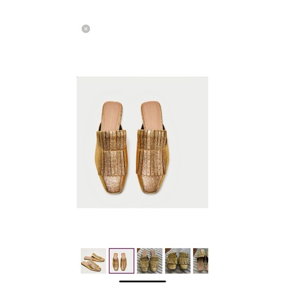 Zara Gold Square Toe Mules Slides Metallic Women Fringe EU 38 - Picture 10 of 11